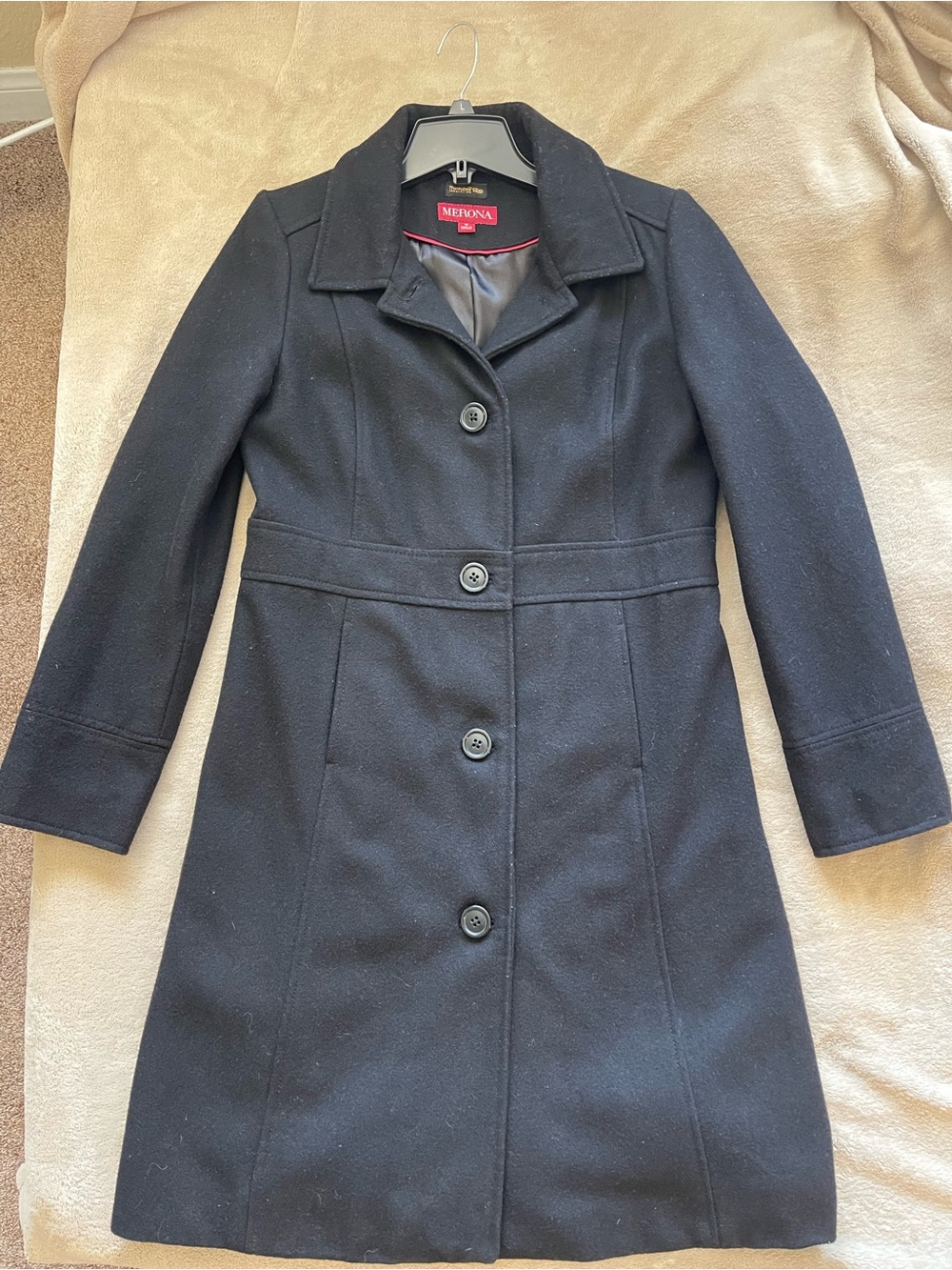 Merona Black Tailored Wool-Blend Pea Coat